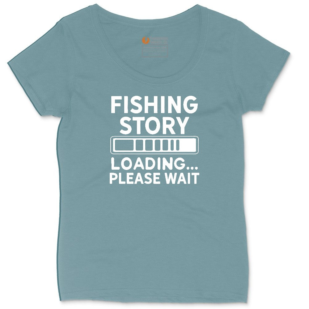 Fishing Story Loading Please Wait Ladies Curvy Tee - Surf Blackout