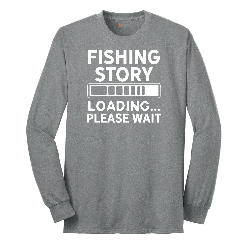 Fishing Story Loading Please Wait Long Sleeve Tee - Athletic Grey