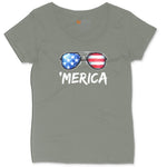 Flag Sun Glasses Ladies Curvy Tee - Bamboo Blackout