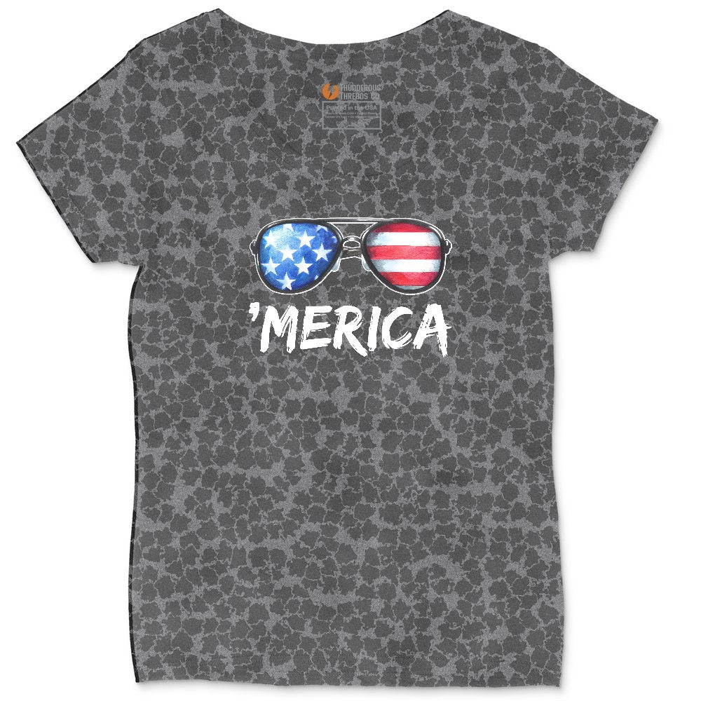 Flag Sun Glasses Ladies Curvy Tee - Black Leopard