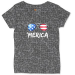 Flag Sun Glasses Ladies Curvy Tee - Black Leopard