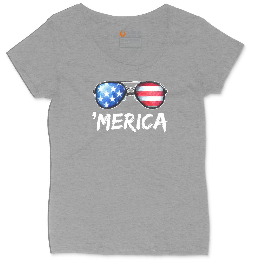 Flag Sun Glasses Ladies Curvy Tee - Granite Heather