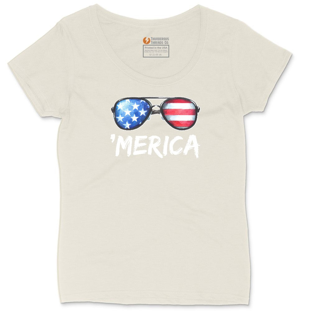 Flag Sun Glasses Ladies Curvy Tee - Natural Heather