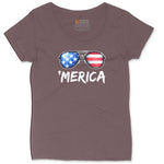 Flag Sun Glasses Ladies Curvy Tee - Sangria Blackout
