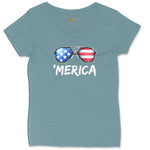 Flag Sun Glasses Ladies Curvy Tee - Surf Blackout