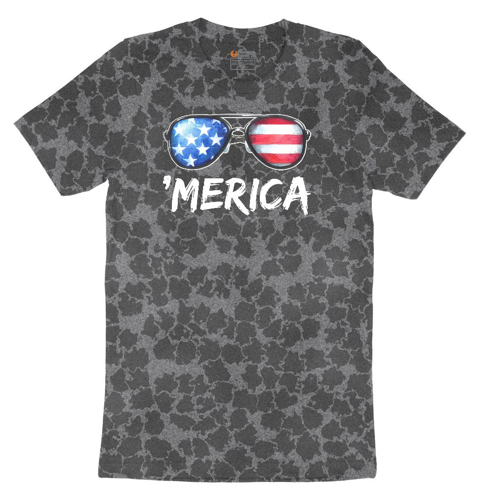 Flag Sun Glasses Ladies Short Sleeve Tee - Black Leopard