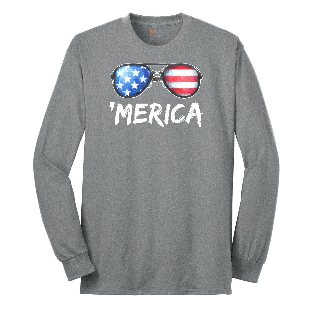 Flag Sun Glasses Long Sleeve Tee - Athletic Grey