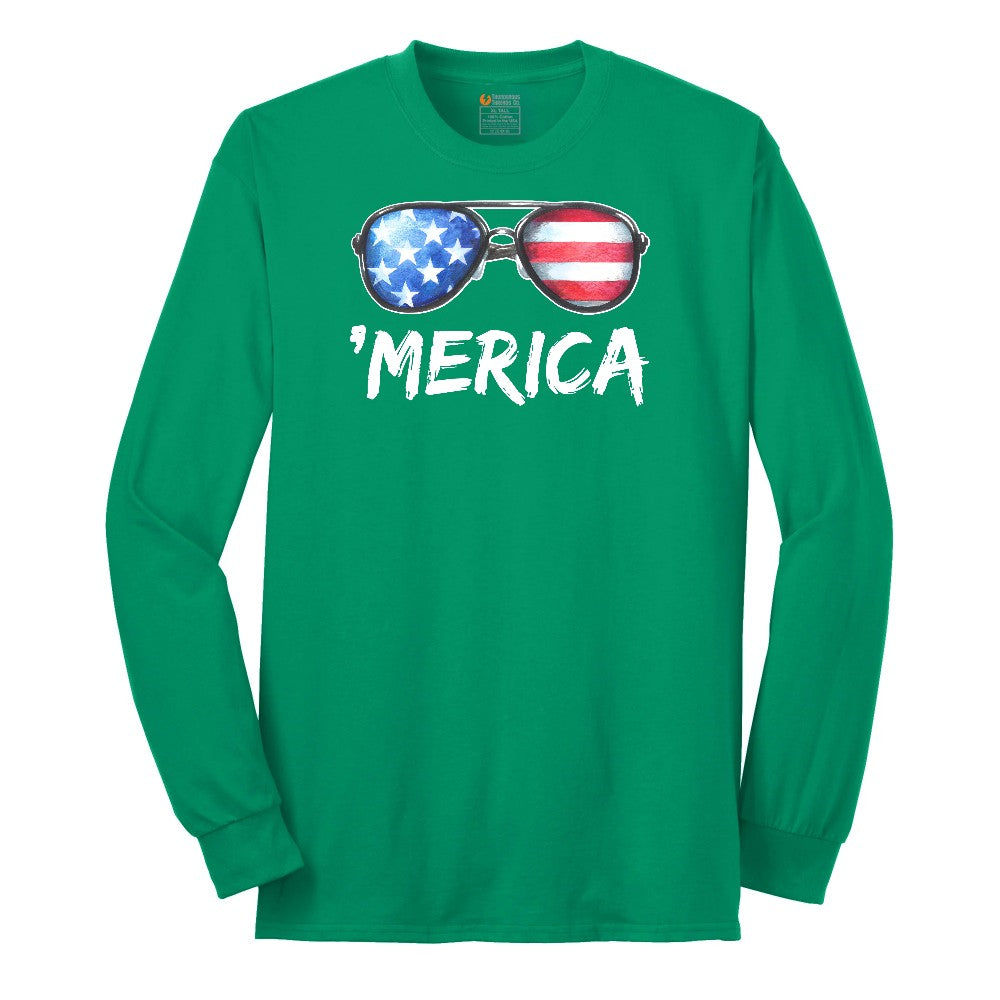 Flag Sun Glasses Long Sleeve Tee - Kelly Green