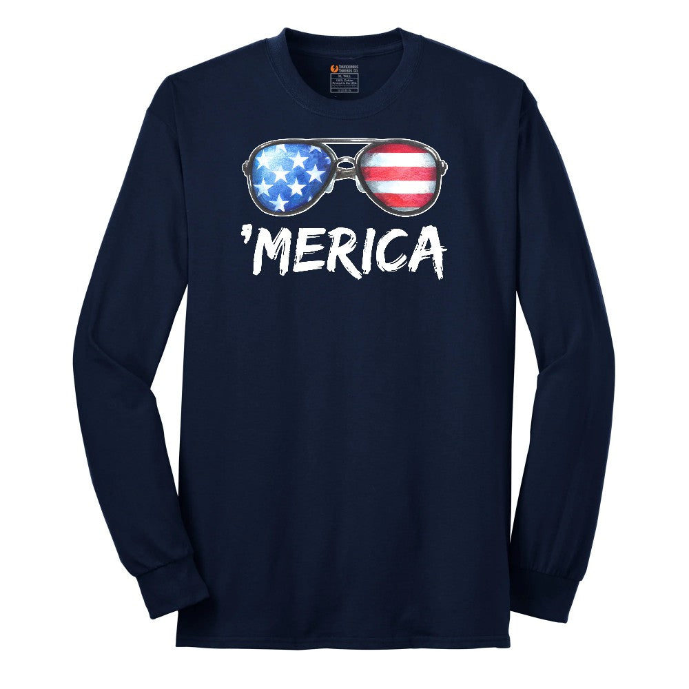 Flag Sun Glasses Long Sleeve Tee - Navy