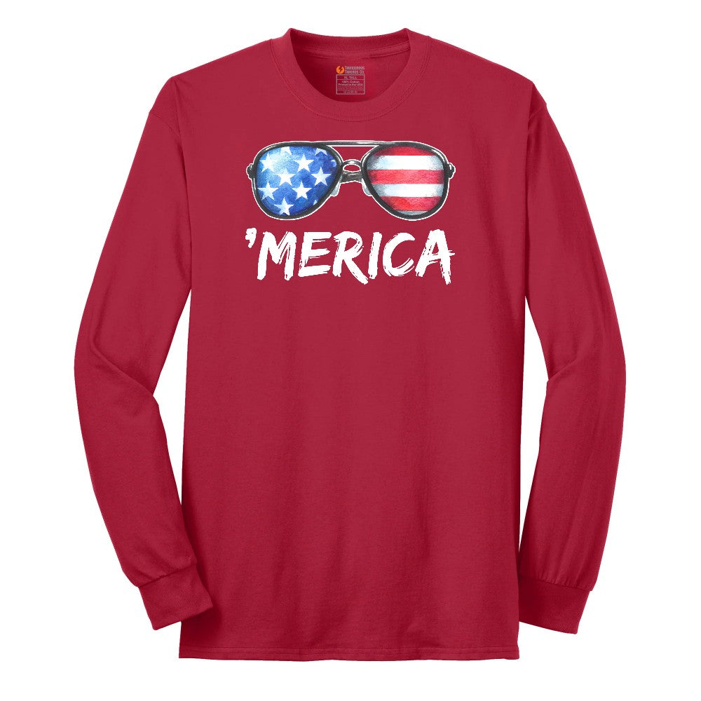 Flag Sun Glasses Long Sleeve Tee - Red