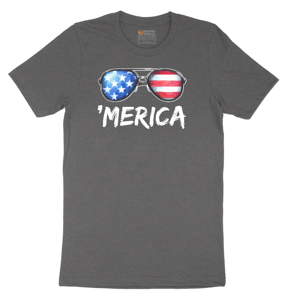 Flag Sun Glasses Short Sleeve Tee - Dark Heather Grey