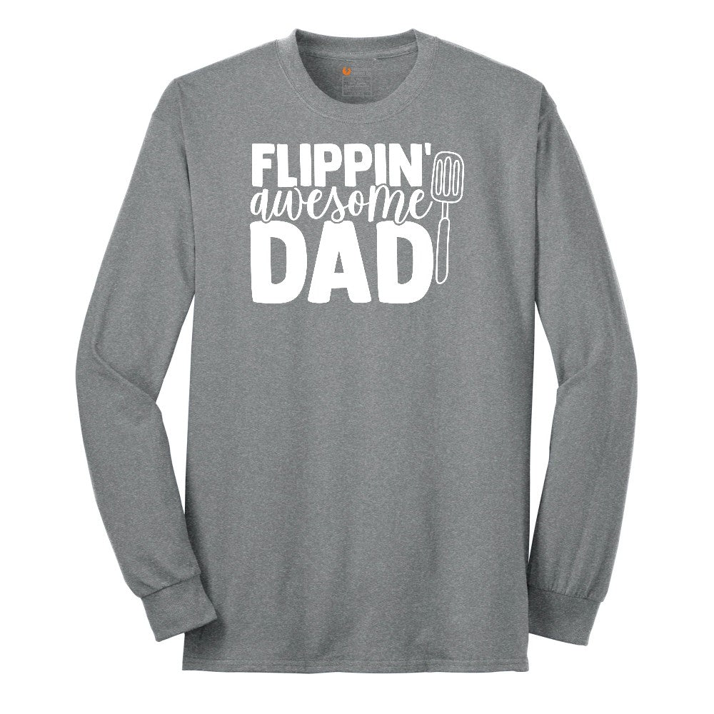 Flipping Awesome Dad Long Sleeve Tee - Athletic Grey