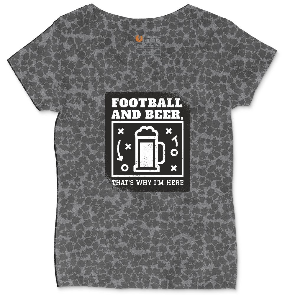 Football and Beer thats Why I'm Here Version 1 Ladies Curvy Tee - Black Leopard