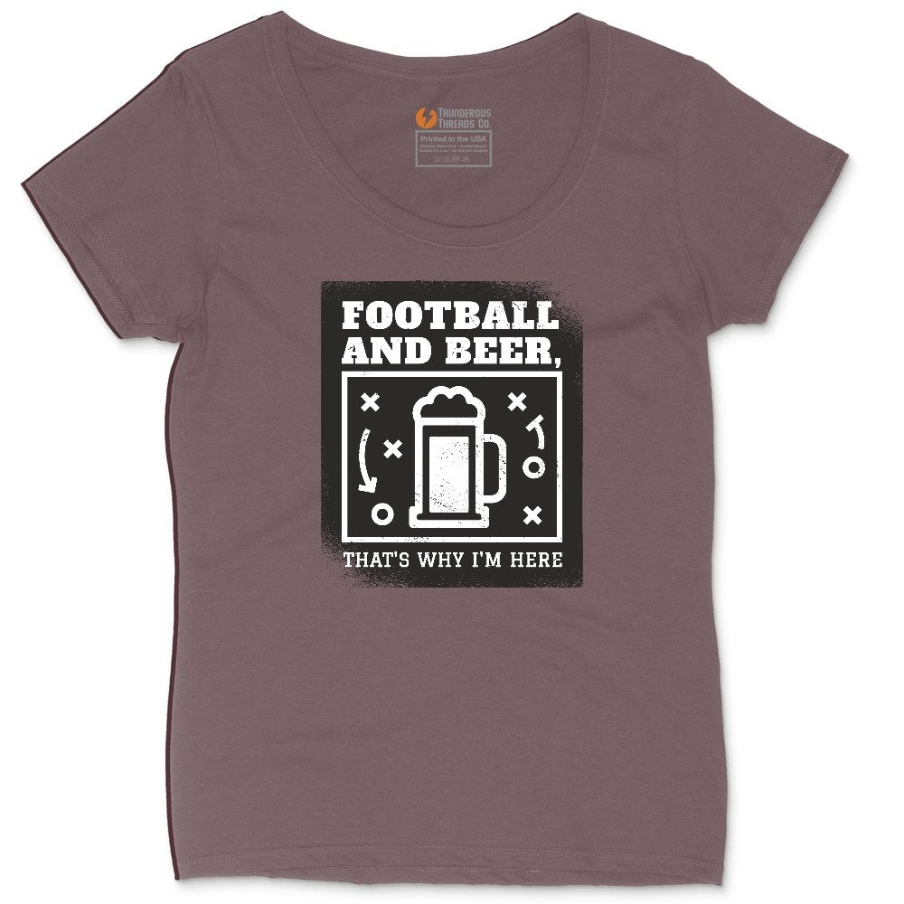 Football and Beer thats Why I'm Here Version 1 Ladies Curvy Tee - Sangria Blackout