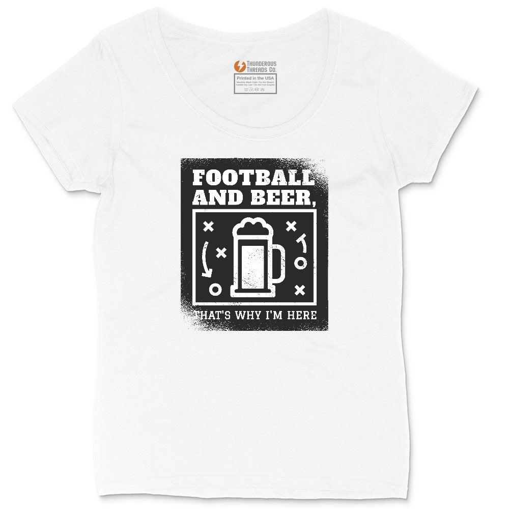 Football and Beer thats Why I'm Here Version 1 Ladies Curvy Tee - White