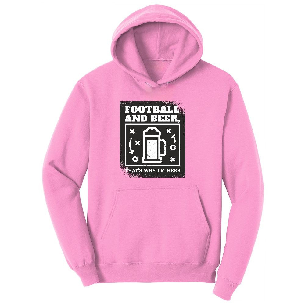 Football and Beer thats Why I'm Here Version 1 Ladies Hoodie - Candy Pink