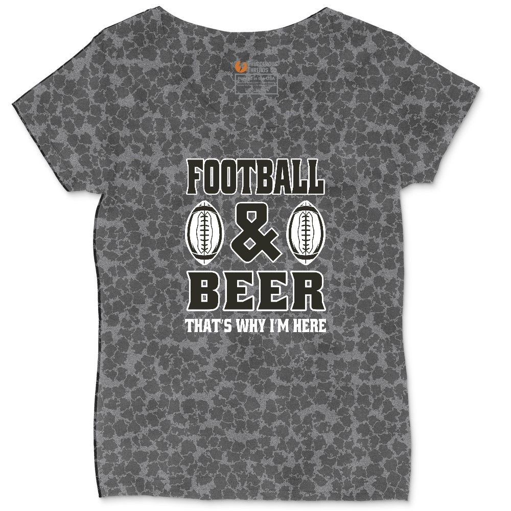 Football and Beer thats Why I'm Here Version 2 Ladies Curvy Tee - Black Leopard