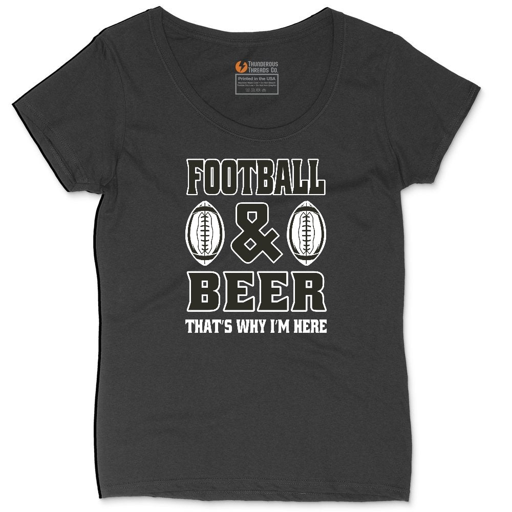 Football and Beer thats Why I'm Here Version 2 Ladies Curvy Tee - Black