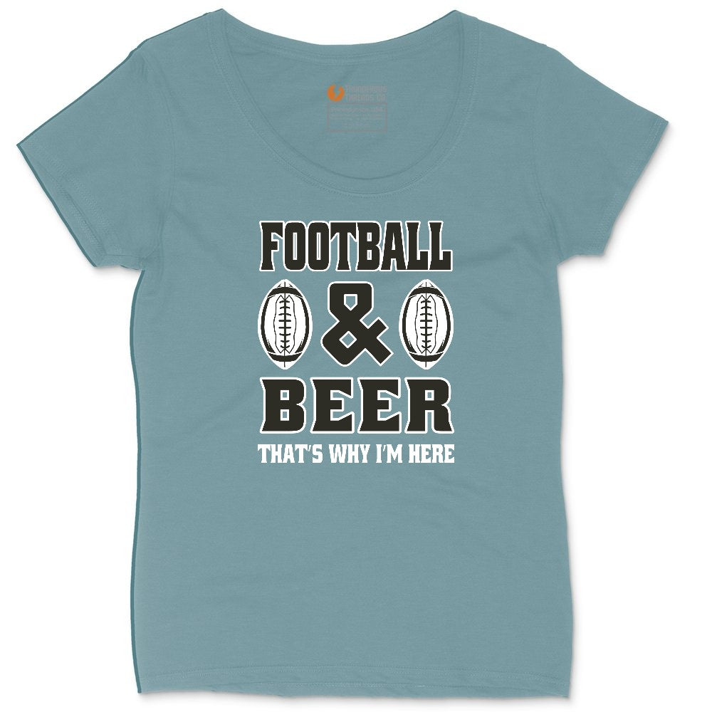 Football and Beer thats Why I'm Here Version 2 Ladies Curvy Tee - Surf Blackout