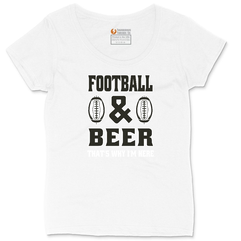 Football and Beer thats Why I'm Here Version 2 Ladies Curvy Tee - White
