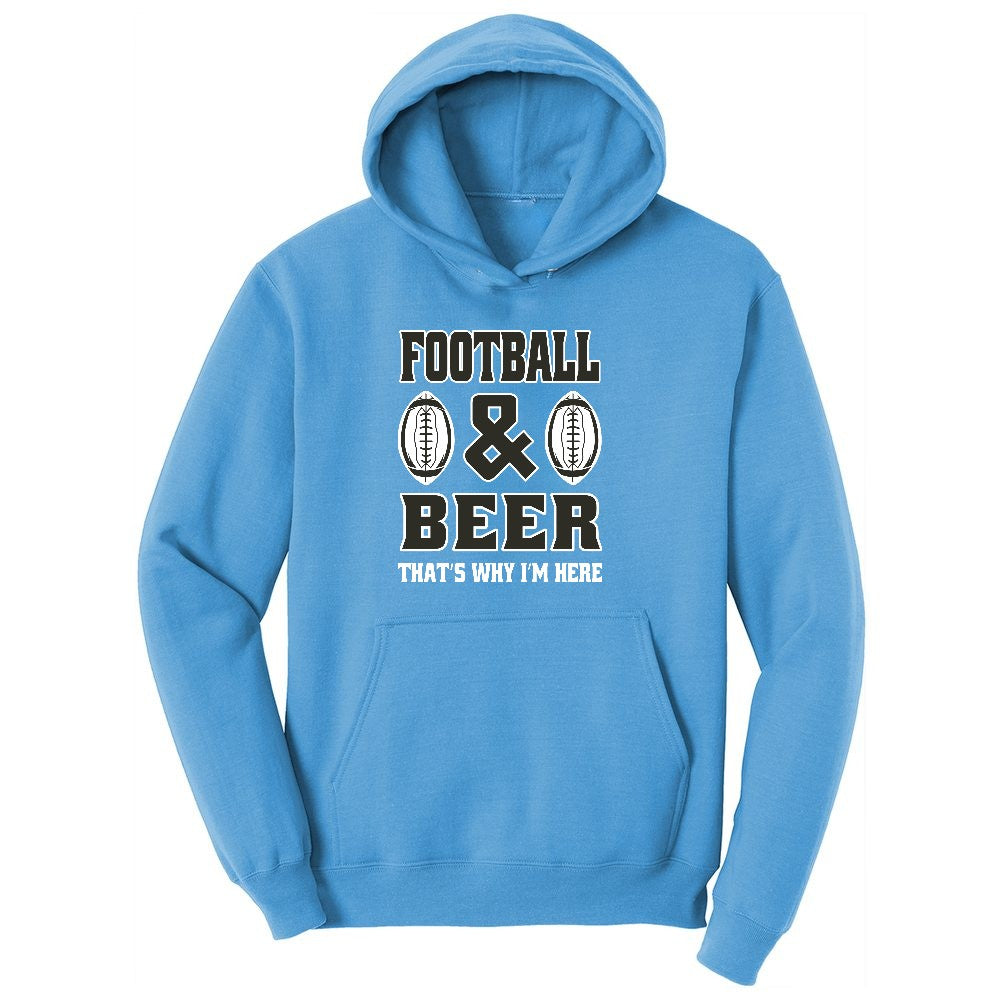 Football and Beer thats Why I'm Here Version 2 Ladies Hoodie - Aquatic Blue