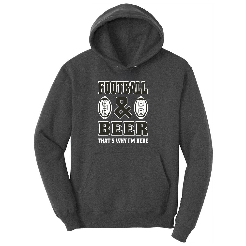 Football and Beer thats Why I'm Here Version 2 Ladies Hoodie - Dark Heather Grey