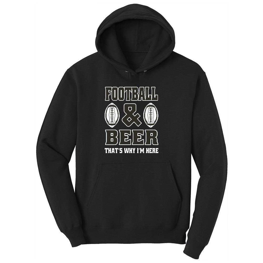 Football and Beer thats Why I'm Here Version 2 Ladies Hoodie - Jet Black