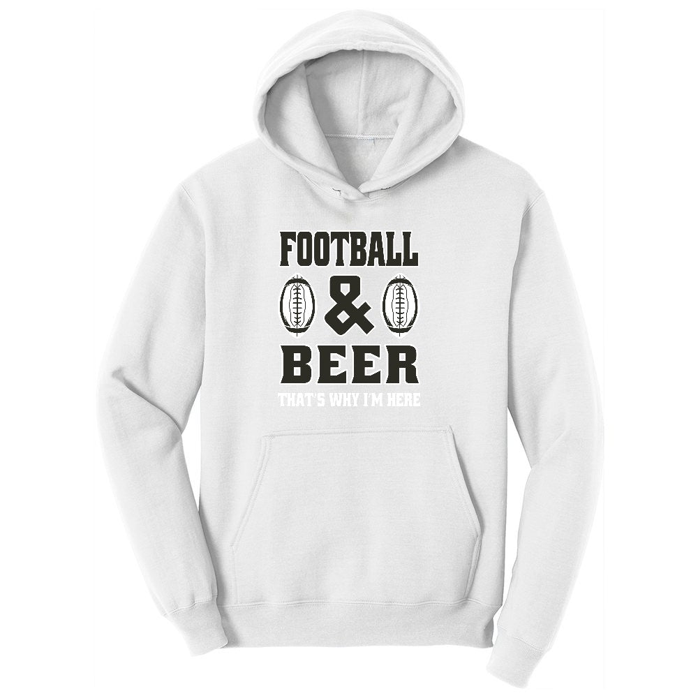 Football and Beer thats Why I'm Here Version 2 Ladies Hoodie - White
