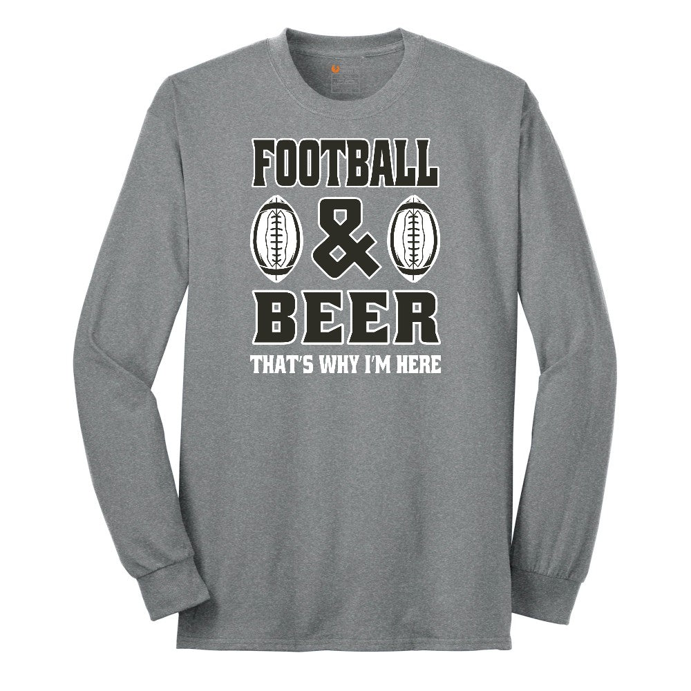 Football and Beer thats Why I'm Here Version 2 Long Sleeve Tee - Athletic Grey