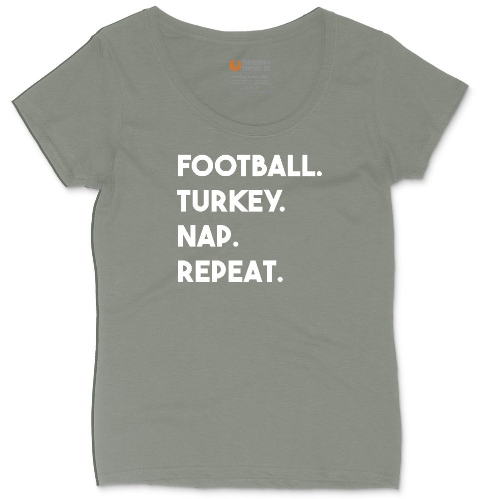 Football Turkey Nap Repeat Ladies Curvy Tee - Bamboo Blackout