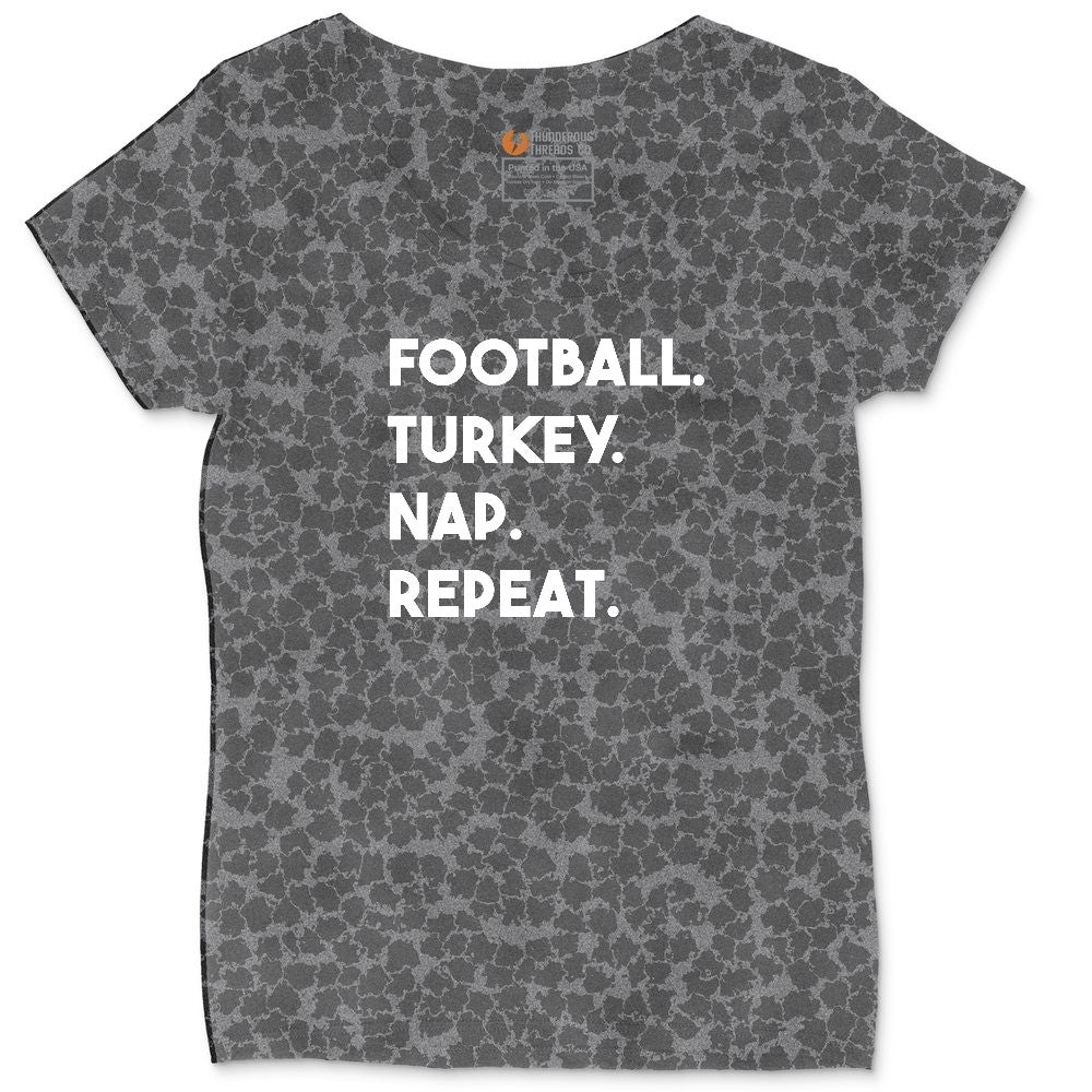 Football Turkey Nap Repeat Ladies Curvy Tee - Black Leopard