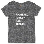 Football Turkey Nap Repeat Ladies Curvy Tee - Black Leopard