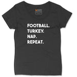 Football Turkey Nap Repeat Ladies Curvy Tee - Black