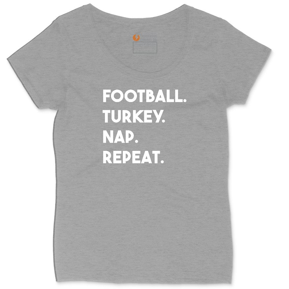 Football Turkey Nap Repeat Ladies Curvy Tee - Granite Heather