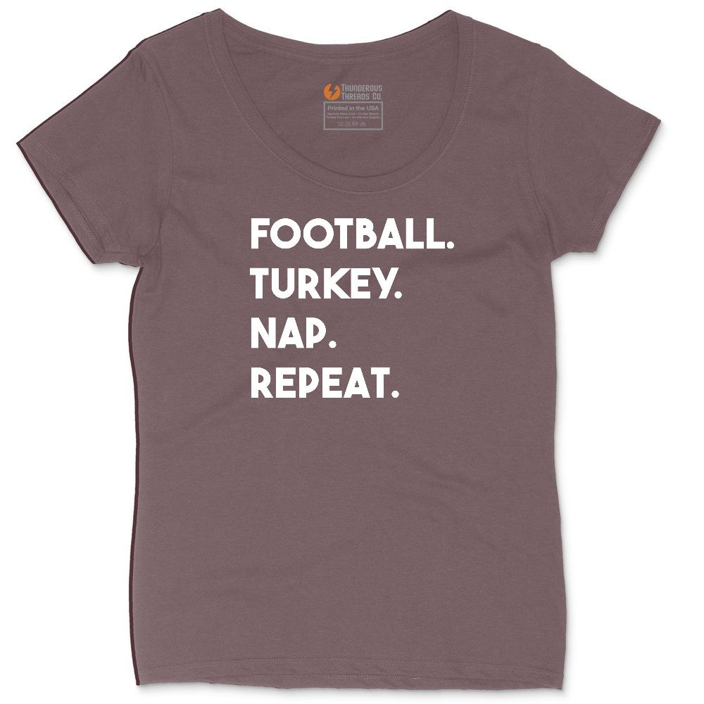 Football Turkey Nap Repeat Ladies Curvy Tee - Sangria Blackout