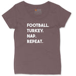 Football Turkey Nap Repeat Ladies Curvy Tee - Sangria Blackout