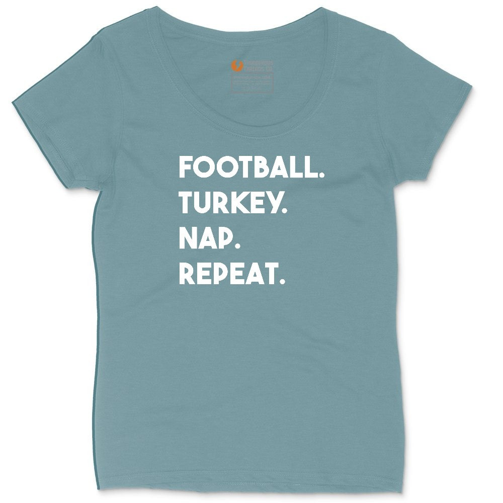 Football Turkey Nap Repeat Ladies Curvy Tee - Surf Blackout