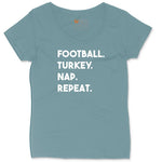 Football Turkey Nap Repeat Ladies Curvy Tee - Surf Blackout
