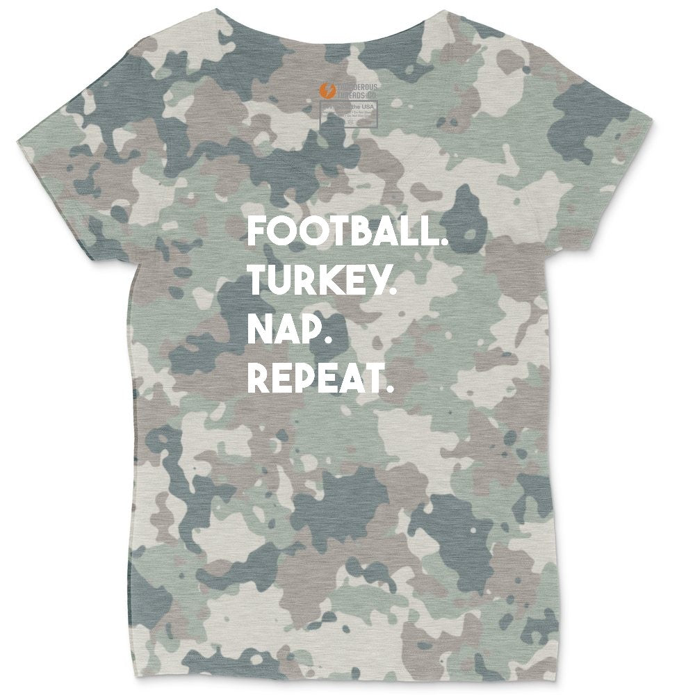 Football Turkey Nap Repeat Ladies Curvy Tee - Vintage Camo