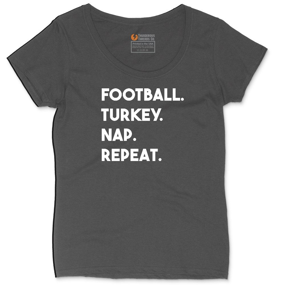 Football Turkey Nap Repeat Ladies Curvy Tee - Vintage Smoke