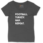 Football Turkey Nap Repeat Ladies Curvy Tee - Vintage Smoke