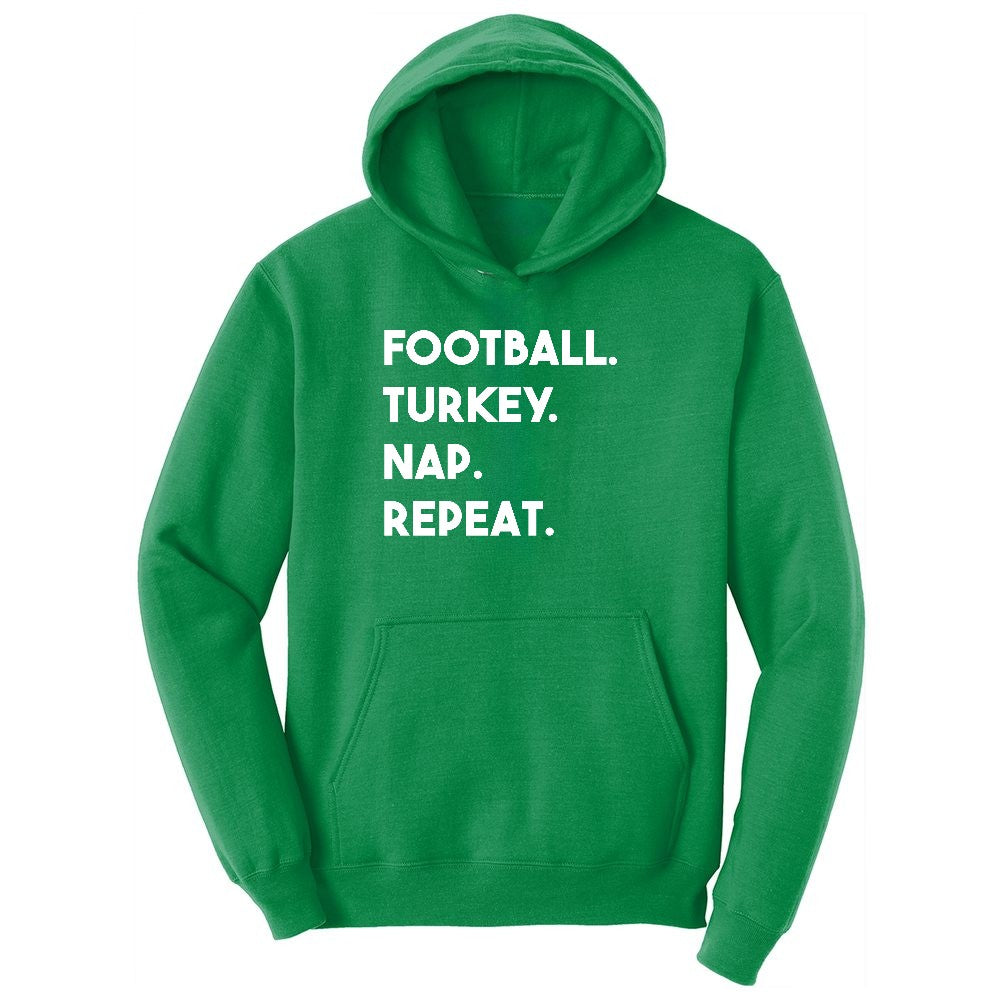 Football Turkey Nap Repeat Ladies Hoodie - Kelly Green