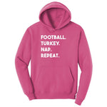 Football Turkey Nap Repeat Ladies Hoodie - Sangria