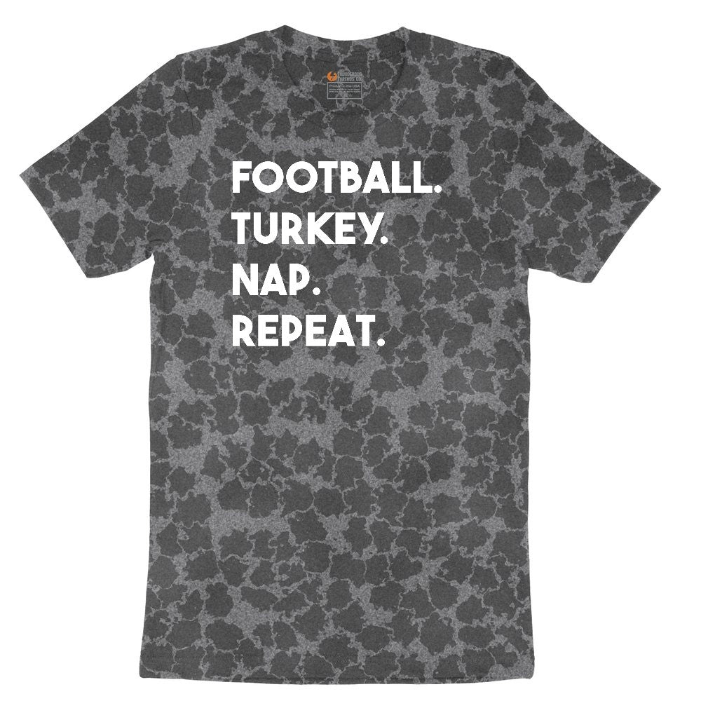 Football Turkey Nap Repeat Ladies Short Sleeve Tee - Black Leopard