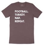 Football Turkey Nap Repeat Ladies Short Sleeve Tee - Sangria Blackout