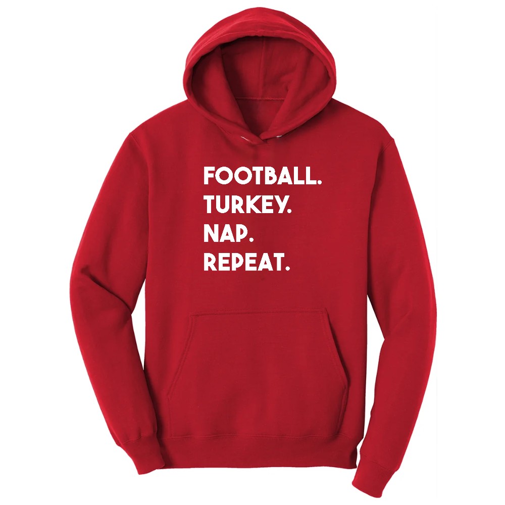 Football Turkey Nap Repeat Hoodie - Red