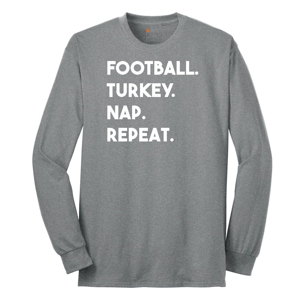 Football Turkey Nap Repeat Long Sleeve Tee - Athletic Grey