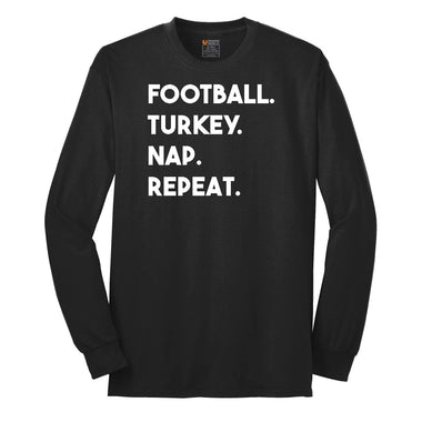 Football Turkey Nap Repeat Long Sleeve Tee - Jet Black