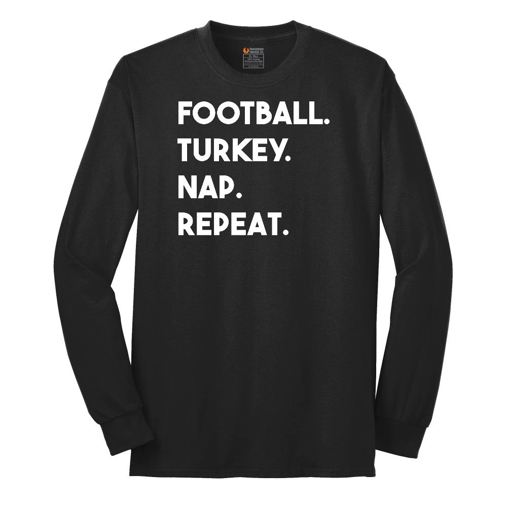 Football Turkey Nap Repeat Long Sleeve Tee - Jet Black