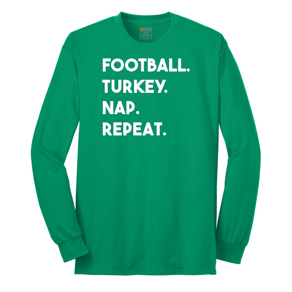 Football Turkey Nap Repeat Long Sleeve Tee - Kelly Green